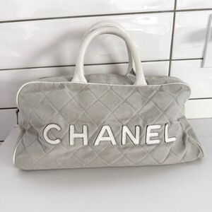 Authentic vintage Chanel Sport quilted gray boston bag